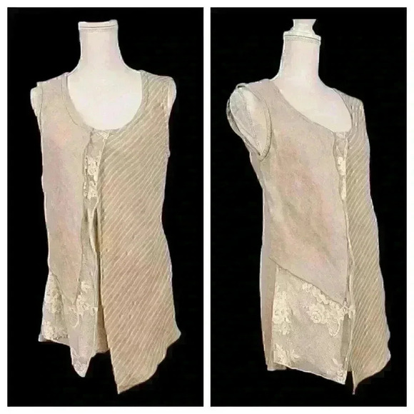 Mariliu Moda Tops - MARILIU MODA Woman's BEIGE/NUDE Shirt TUNIC Multi Layer Texture ITALY size Med